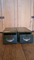 Vintage Metal Veteran series original index filing drawers In Green