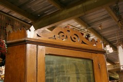 Primitive Pine Square Nailed Corner China Cabinet Cupboard 1Door 3Drw Crown OLD