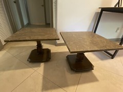 Mid-Century Marble Top Low Side End Cabinet