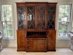 Vintage Mahogany Breakfront China Cabinet With Drop Down Secretary Desk.