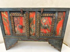 Rare Antique Hand-Painted Wooden Cabinet Cupboard Chest – Folk Art Rustic Decor