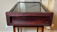 Chinese Carved Rosewood Mother of Pearl Wall Curio Display Cabinet w/Mirror Back