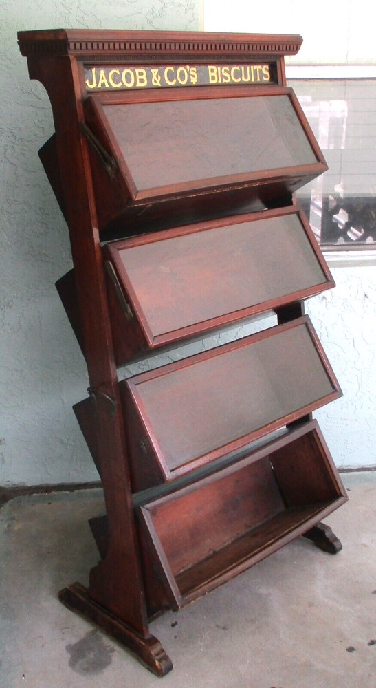 Antique English Jacob & Co’s Biscuits Four Shelf Shop Display Cabinet Bristol