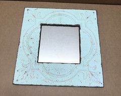 VTG Decorative Salvaged Tin Ceiling 12″ Sq. Metal Shabby Blue Mirror Old 676-26B