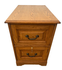 Vintage Tiger Oak File Cabinet Two Drawers one locks Paneled Sides Legal SIze