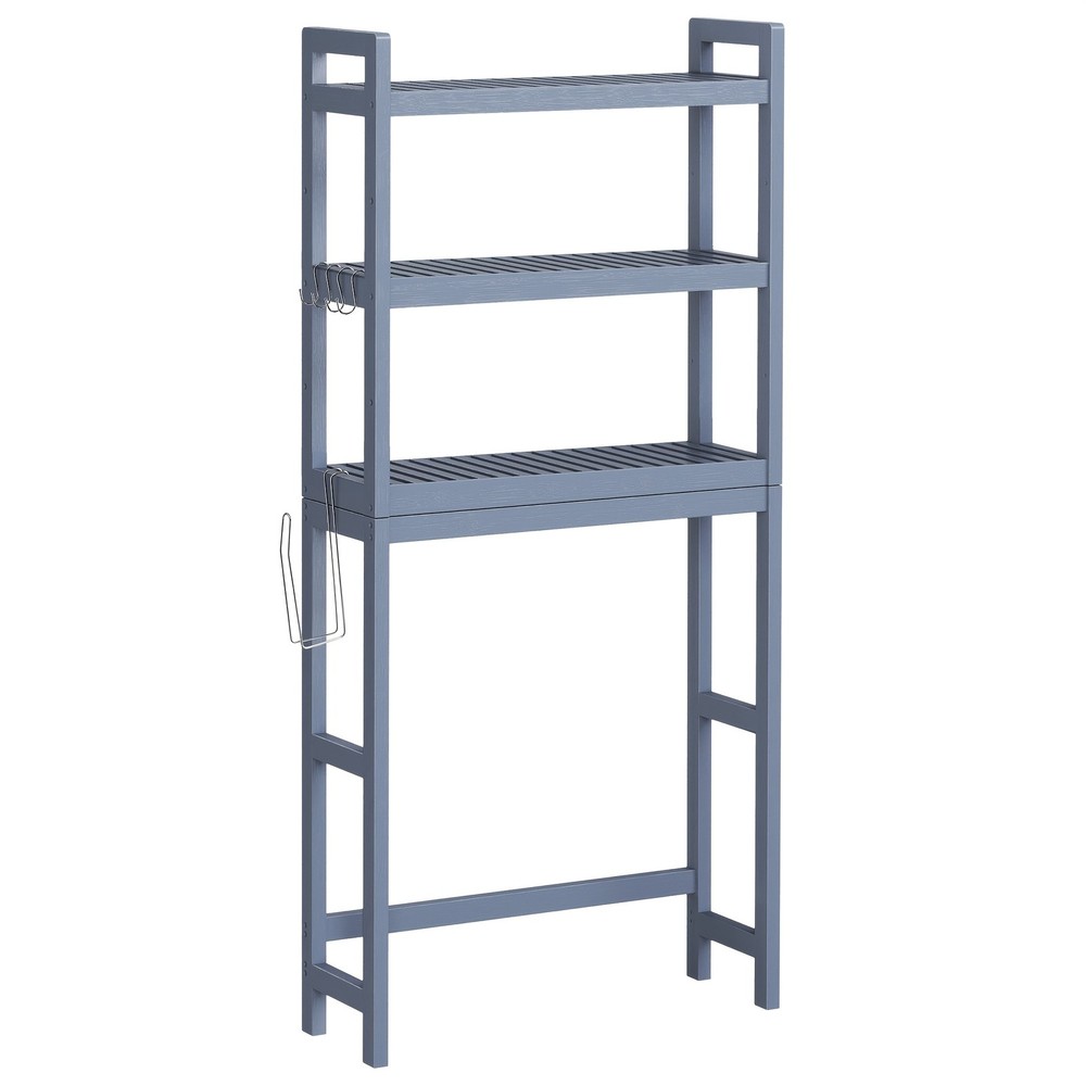 Blue Three-Tier Over-Toilet Shelf Unit With Adjustable Rust-Resistant Shelves