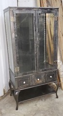 Antique Steel Medical Cabinet Beveled Glass 3 Drawers & Cabriole Legs GA9499
