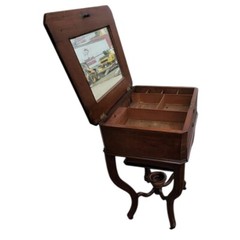 19th C. American Victorian Solid Walnut Sewing Cabinet Jewelry Box Stand /Mirror