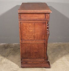 French Antique Renaissance Revival Solid Oak Wood Bar Cabinet with Carvings