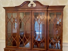 Vintage Two-Piece Hickory Chair Mahogany Breakfront China Cabinet