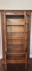 Vintage 20th Century French Provincial Hutch Cabinet With Glass Windows