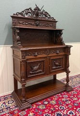 Antique French Renaissance Revival Hunt Buffet Server Sideboard Dark Oak 19C