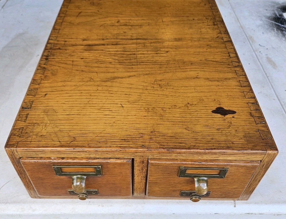 Two Drawer Golden Oak Library Card Catalog Index File Cabinet-Gaylord Bros