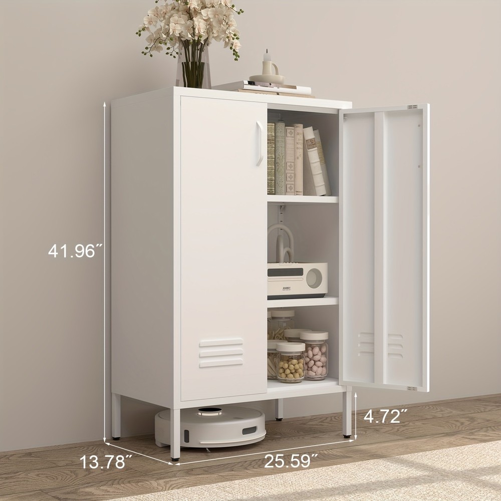 White Metal Locker Cabinet With Doors For Living Room Kitchen Office