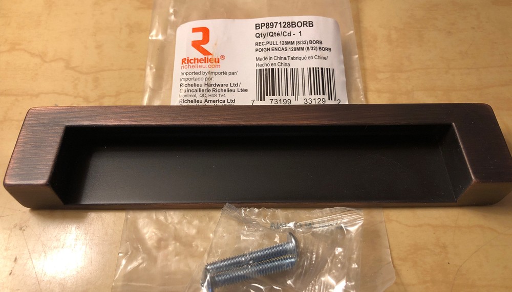One Brushed Copper Dark Chocolate Brown Metal Drawer Pull W/ Cabinet Hardware
