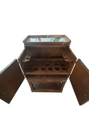 Mid-Century Modern Drexel “Profile” Bar Cabinet & 18 Pc Glassware Set