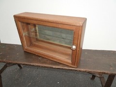 Antique Wall Mount Storage Cabinet w Two Shelves & Mirrored Back