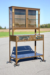 Antique Medical Cabinet Apothecary Medicine Glass Display Case industrial Vtg