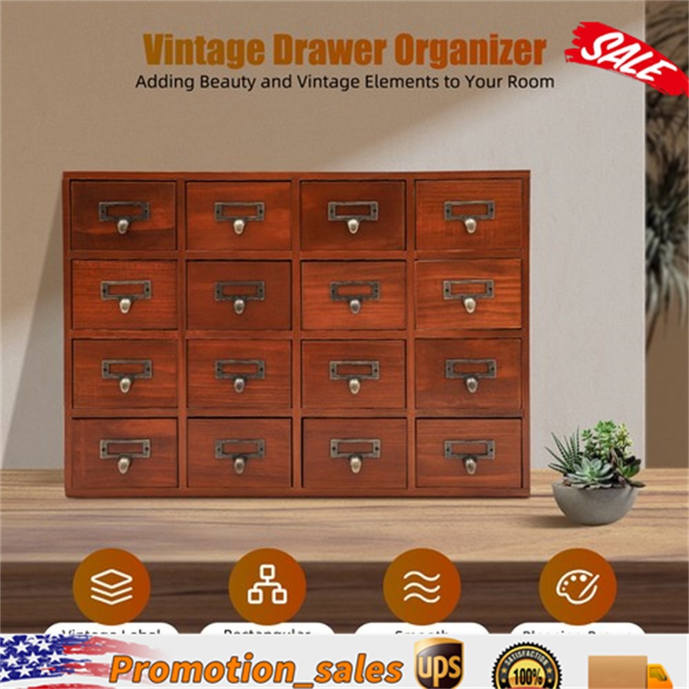 16 Drawers Vintage Tabletop Library Card Catalog Cabinet Apothecary Storage Box