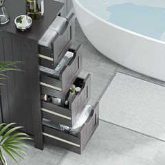 Narrow Floor Bathroom Storage Cabinet w/ Slide Out Drawers for Small Space Brown