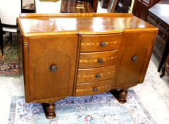 English Antique Inlaid Oak Art Deco Sideboard / Small Buffet / Bar Cabinet