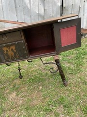 Antique mid century gothic mahogany revival buffet and sideboard w/ leather