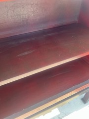Vintage Hand Painted Red Lacquer Asian Oriental Cabinet Table Made in Spain