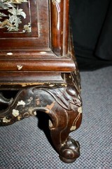 Antique Cabinet Glass Front Hand Carved Asian Motifs & Mother-of-Pearl Designs