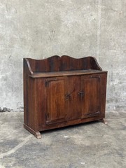 Antique Primitive Hardwood Cupboard, Scalloped Gallery, Hand-Forged Iron 19th C.