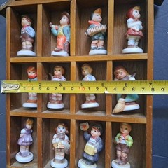 Vintage Wood Curio Cabinet Display 12 Slots House Shape w/ Hummel Type figurines