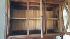 Antique Early 1900’s Dark Oak 84″ China Buffet With Hutch. 4.5′ Wide x 17″ Deep