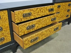 1960s Mid Century 3- Part Credenza/Chest On Base Black Faux Tortoiseshell Fronts