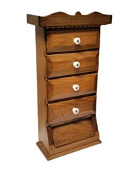 Antique Wood Apothecary Cabinet Wall Table Chest Drawer Porcelain Knob Tea Spice