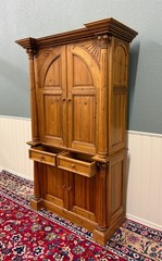 Vintage English Large Pine Cupboard Cabinet Corinthian Capitals Fluted Columns