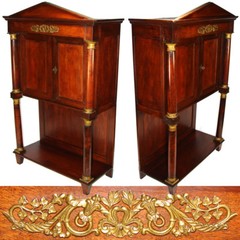 Rare Antique French Napoleon Era 33.5″ Table Cabinet, Empire Style & Bronze