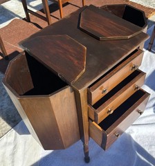 Vintage Martha Washington Sewing Cabinet – Octagonal Hardwood, 3 Drawers, Flip