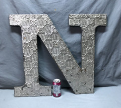 Decorative Salvage Large Tin Ceiling 24″ Silver Metal VTG Letter N Old 205-25B