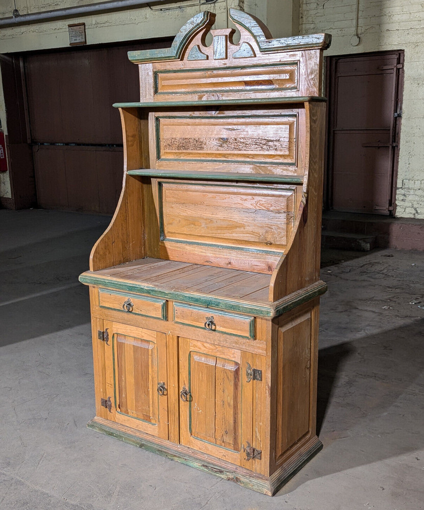Antique Hoosier Cabinet, Kitchen Drawers, Rustic Pine, Knotted Wood, Iron Hinges