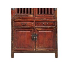 Vintage Brown Oriental Open Bars Doors Display Curio Cabinet Bookcase GB259