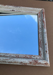 VTG Salvaged 24×37 Shabby White 2-Piece Wood Trim 18×31 Mirror Chic Old 1611-25B