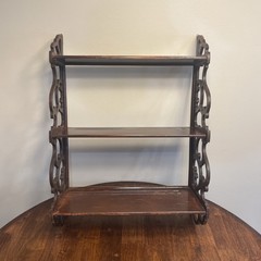 Antique Edwardian Mahogany Carved Fretwork Wall Plate Shelf Rack Display Grooves
