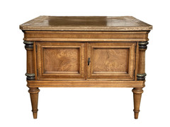 Vintage French Walnut & Burl Wood Side Cabinet Table w/ Brass Accents