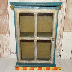 Primitive American Country Display Cupboard Cabinet Blue Paint Wall or FreeStand