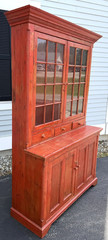English One Piece Pine Step Back Cupboard in Red Wash