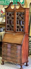 Antique Mahogany Chippendale Drop Front Secretary Desk 4 Serpentine Drawers Key