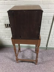ANTIQUE VTG WOOD RECORD ALMBUM LP STAND CABINET 42.5” TALL X 17 X 12 3/4” DEEP