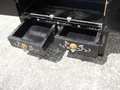Vintage Chinese Asian Black Lacquer Chinoiserie Cabinet Side Table