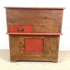 Antique Primitive Pine Farmhouse Cabinet Painted Country Cupboard Washstand