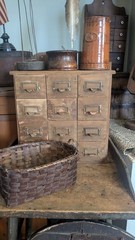 Antique Old Primitive Wood 12 Drawer Apothecary Spice Storage Cabinet 16″