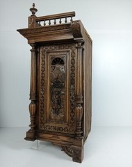 Stunning Antique Corner Cabinet Hand Carved Wood French Breton for right corner